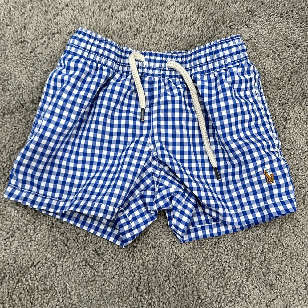 Toddler boys Polo Ralph Lauren blue gingham swim trunks